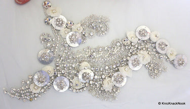 Faux Swarovski Crystal, Pearl, Silver Beaded Applique Wedding Bridal Accessories